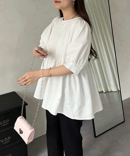 prose verse（プロズヴェール）の「バックリボンパールペプラムブラウス（シャツ/ブラウス・レディース・オフホワイト/ブラック・ﾌﾘ-）」の9枚目の写真