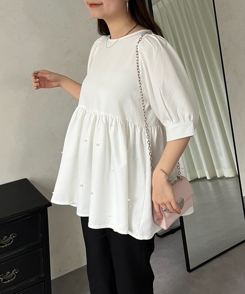 prose verse（プロズヴェール）の「バックリボンパールペプラムブラウス（シャツ/ブラウス・レディース・オフホワイト/ブラック・ﾌﾘ-）」の10枚目の写真