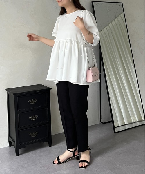 prose verse（プロズヴェール）の「バックリボンパールペプラムブラウス（シャツ/ブラウス・レディース・オフホワイト/ブラック・ﾌﾘ-）」の14枚目の写真