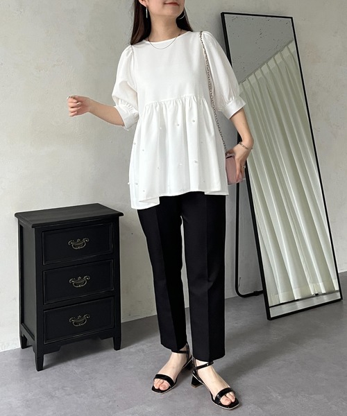 prose verse（プロズヴェール）の「バックリボンパールペプラムブラウス（シャツ/ブラウス・レディース・オフホワイト/ブラック・ﾌﾘ-）」の15枚目の写真