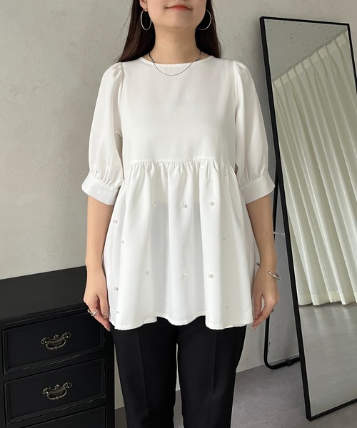 prose verse（プロズヴェール）の「バックリボンパールペプラムブラウス（シャツ/ブラウス・レディース・オフホワイト/ブラック・ﾌﾘ-）」の17枚目の写真