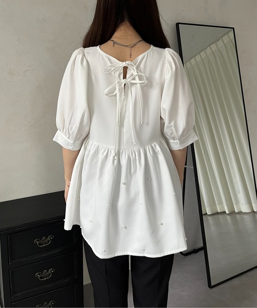 prose verse（プロズヴェール）の「バックリボンパールペプラムブラウス（シャツ/ブラウス・レディース・オフホワイト/ブラック・ﾌﾘ-）」の19枚目の写真