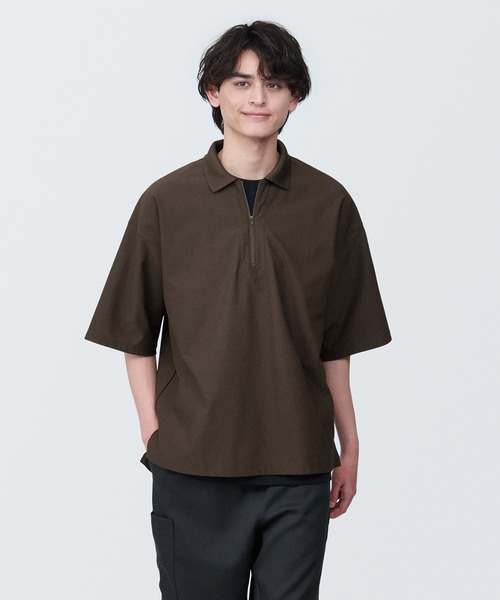 無印良品（ムジルシリョウヒン）の「ＵＶカット乾きやすい鹿の子ジップアップポロシャツ（ポロシャツ・メンズ・ブラック/オフホワイト/ブラウン・XS/S/M/L/XL）」の16枚目の写真