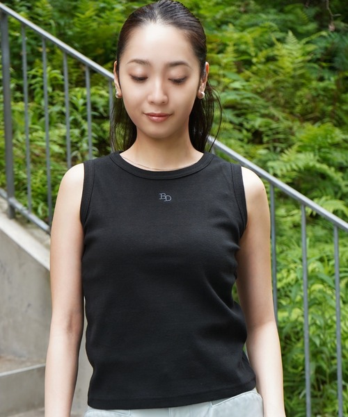 BEN DAVIS(ベンデイビス)の「《BEN DAVIS》 EMBRO RIB TANKTOP/抗菌防臭(Tシャツ/カットソー・レディース・ホワイト/ブラック・FREE)」の2枚目の写真