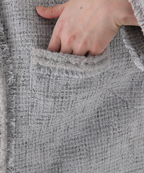 IENA ツイード　ジャケット IENA LA BOUCLE LINTON ブライトツイードジャケット（ノーカラー