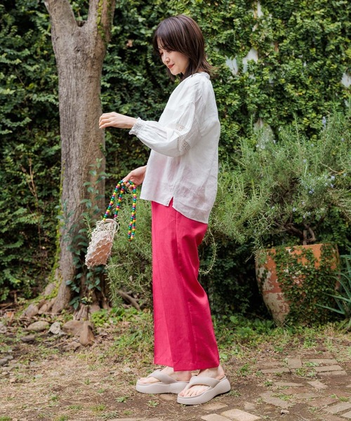 美品 アプントビーコットンリネンパンツ 赤白 ストライプ ジページェ バイ ジャンポールゴルチエJPG by GAULTIER コットン