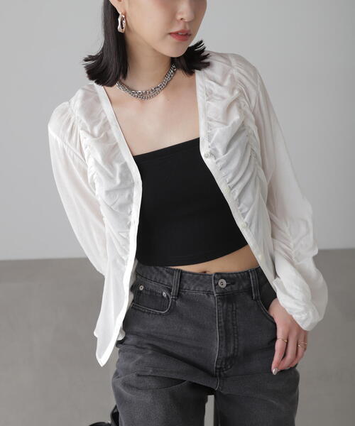 FREE'S MART（フリーズマート）の「◆Vネックシャーリングブラウス（シャツ/ブラウス・レディース・ホワイト/ピンク/ブラック・FREE）」の16枚目の写真