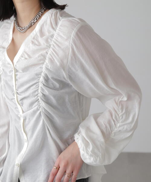 FREE'S MART（フリーズマート）の「◆Vネックシャーリングブラウス（シャツ/ブラウス・レディース・ホワイト/ピンク/ブラック・FREE）」の19枚目の写真