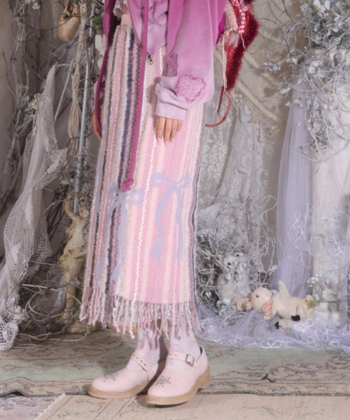 スカート rurumu: ribbon knitted punch needleskirt rurumu:（ルルムウ）の「rurumu:/ルルムウ/ribbon knitted punch