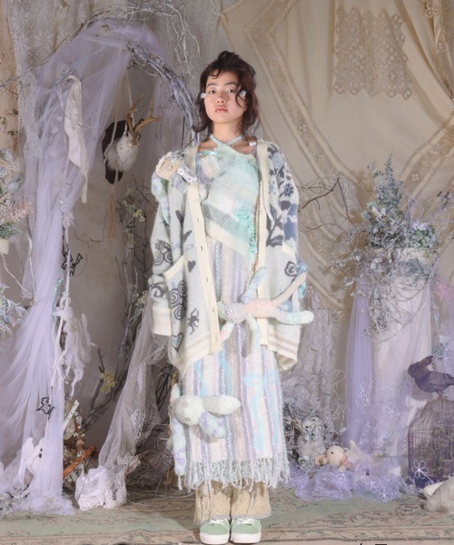 rurumu:/ルルムウ/ribbon knitted punch needle skirt