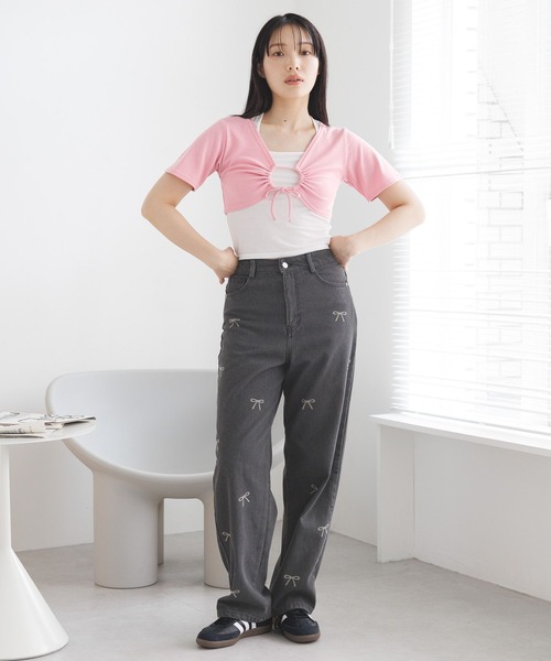 3.3 Field Trip （3.3フィールドトリップ）の「3.3 Field Trip／プリントリボンデニム（デニムパンツ・レディース・ブラック/ブルー・FREE）」の9枚目の写真