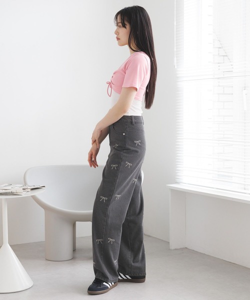 3.3 Field Trip （3.3フィールドトリップ）の「3.3 Field Trip／プリントリボンデニム（デニムパンツ・レディース・ブラック/ブルー・FREE）」の8枚目の写真