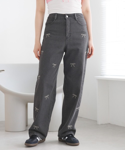 3.3 Field Trip （3.3フィールドトリップ）の「3.3 Field Trip／プリントリボンデニム（デニムパンツ・レディース・ブラック/ブルー・FREE）」の6枚目の写真