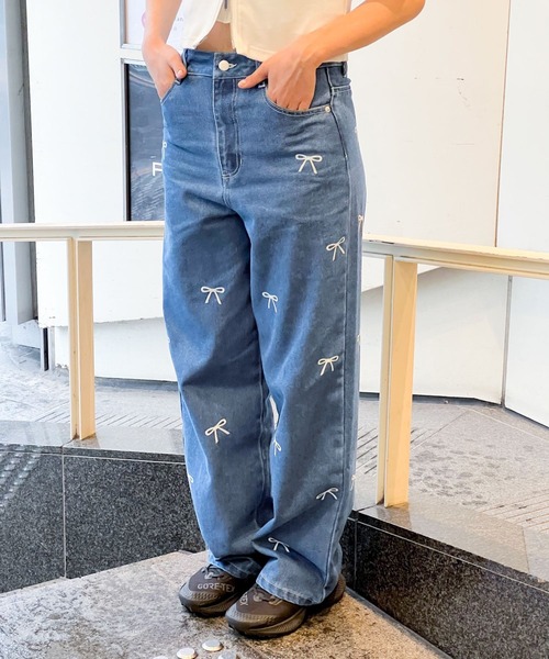 3.3 Field Trip （3.3フィールドトリップ）の「3.3 Field Trip／プリントリボンデニム（デニムパンツ・レディース・ブラック/ブルー・FREE）」の21枚目の写真