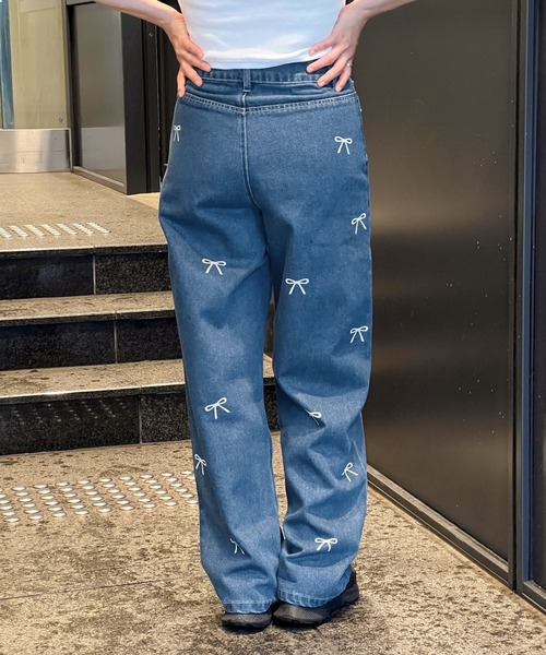 3.3 Field Trip （3.3フィールドトリップ）の「3.3 Field Trip／プリントリボンデニム（デニムパンツ・レディース・ブラック/ブルー・FREE）」の20枚目の写真