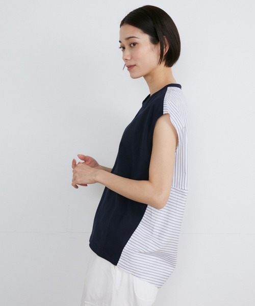 YVON（イヴォン）の「ストライプドッキングプルオーバー（Tシャツ/カットソー・レディース・ネイビー/ダークネイビー/オフホワイト・9号）」の3枚目の写真