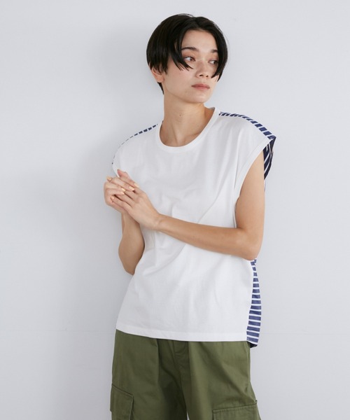 YVON（イヴォン）の「ストライプドッキングプルオーバー（Tシャツ/カットソー・レディース・ネイビー/ダークネイビー/オフホワイト・9号）」の4枚目の写真