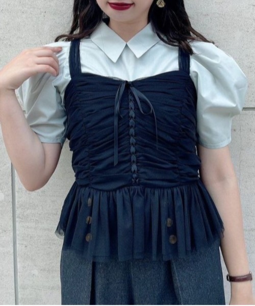 an another angelus（アンアナザーアンジェラス）の「レースアップチュールビスチェ/ananotherangelus（キャミソール・レディース・ライトグレー/ピンク/ブラック・FREE）」の2枚目の写真