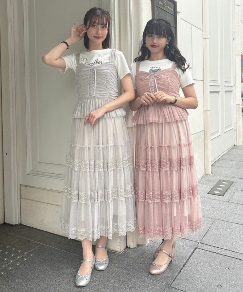 an another angelus（アンアナザーアンジェラス）の「レースアップチュールビスチェ/ananotherangelus（キャミソール・レディース・ライトグレー/ピンク/ブラック・FREE）」の4枚目の写真