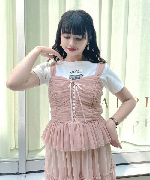 an another angelus（アンアナザーアンジェラス）の「レースアップチュールビスチェ/ananotherangelus（キャミソール・レディース・ライトグレー/ピンク/ブラック・FREE）」の5枚目の写真