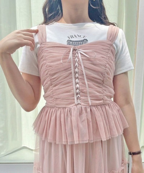 an another angelus（アンアナザーアンジェラス）の「レースアップチュールビスチェ/ananotherangelus（キャミソール・レディース・ライトグレー/ピンク/ブラック・FREE）」の6枚目の写真