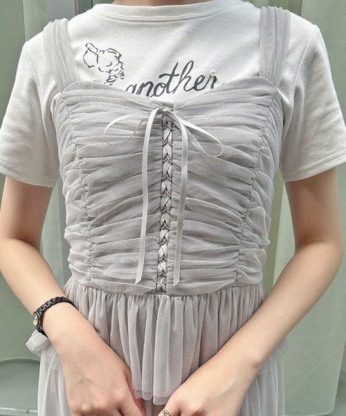 an another angelus（アンアナザーアンジェラス）の「レースアップチュールビスチェ/ananotherangelus（キャミソール・レディース・ライトグレー/ピンク/ブラック・FREE）」の9枚目の写真