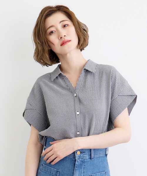 grove（グローブ）の「◆サッカーギンガムスキッパーシャツ（シャツ/ブラウス・レディース・ブラック系1/スミクロ/ブルーグリーン・02/03/05/04/01）」の2枚目の写真