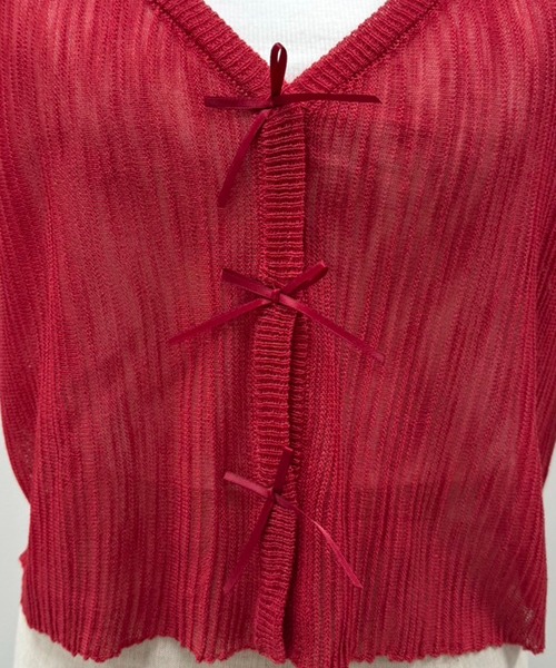 one after another NICE CLAUP（ワンアフターアナザーナイスクラップ）の「リボンシアーカーディガン（カーディガン/ボレロ・レディース・ホワイト/ブラック/グレー/ピンク/レッド・FREE）」の14枚目の写真