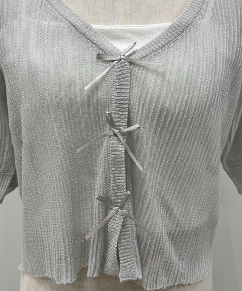 one after another NICE CLAUP（ワンアフターアナザーナイスクラップ）の「リボンシアーカーディガン（カーディガン/ボレロ・レディース・ホワイト/ブラック/グレー/ピンク/レッド・FREE）」の11枚目の写真