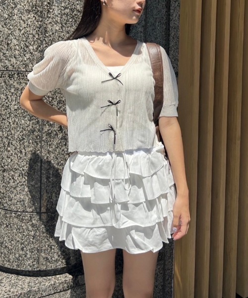 one after another NICE CLAUP（ワンアフターアナザーナイスクラップ）の「リボンシアーカーディガン（カーディガン/ボレロ・レディース・ホワイト/ブラック/グレー/ピンク/レッド・FREE）」の16枚目の写真