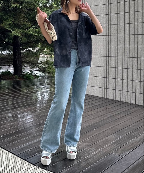 mi via loca(ミヴィアロカ)の「タイダイ柄 半袖 開衿シャツ(シャツ/ブラウス・レディース・ブラック系/ライム・FREE)」の15枚目の写真