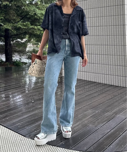 mi via loca(ミヴィアロカ)の「タイダイ柄 半袖 開衿シャツ(シャツ/ブラウス・レディース・ブラック系/ライム・FREE)」の16枚目の写真