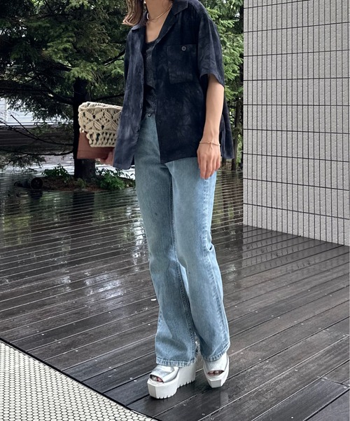 mi via loca(ミヴィアロカ)の「タイダイ柄 半袖 開衿シャツ(シャツ/ブラウス・レディース・ブラック系/ライム・FREE)」の19枚目の写真