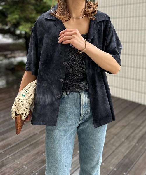 mi via loca(ミヴィアロカ)の「タイダイ柄 半袖 開衿シャツ(シャツ/ブラウス・レディース・ブラック系/ライム・FREE)」の9枚目の写真