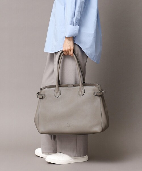 HIROFU ヒロフ 本革バケツバッグ グレー／Hロゴ／イタリア製／ほぼ未