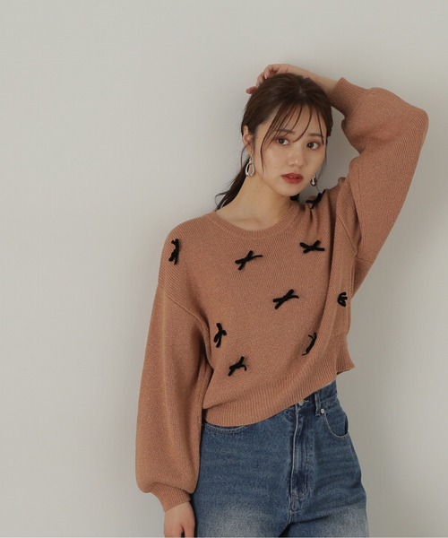 PROPORTION BODY DRESSING（プロポーションボディドレッシング）の「リボンニットプルオーバー / 1214270920（ニット/セーター・レディース・ベージュ系その他/ブラック・FREE）」の2枚目の写真