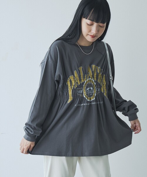 coen(コーエン)の「【WEB限定】天竺シャーリングロゴTシャツ(Tシャツ/カットソー・レディース・ダークグレー/モカ/オフホワイト/その他1/その他2/クリーム/ライトグレー・M/L)」の3枚目の写真