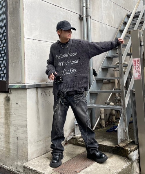 XU（エックスユー）の「ストリートファッション XU エックスユー damage cap ダメージキャップ 帽子 デニムキャップ ブラックキャップ 黒キャップ 韓国ファッション 韓国 ストリート（キャップ・メンズ・ブラック・ONE SIZE）」の3枚目の写真