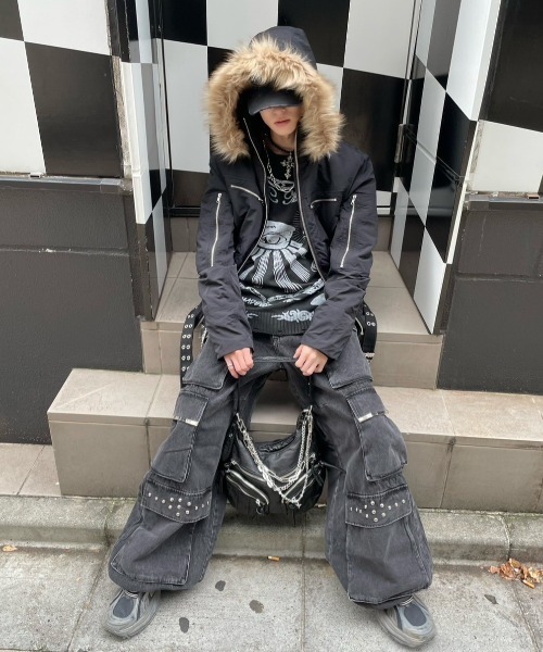 XU（エックスユー）の「ストリートファッション XU エックスユー damage cap ダメージキャップ 帽子 デニムキャップ ブラックキャップ 黒キャップ 韓国ファッション 韓国 ストリート（キャップ・メンズ・ブラック・ONE SIZE）」の9枚目の写真