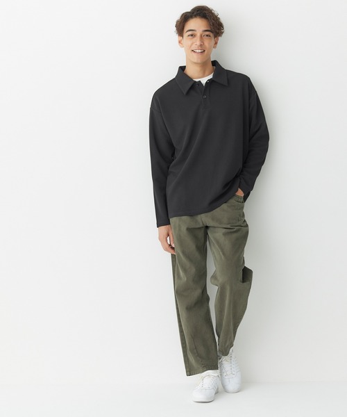 coca（coca）（コカ）の「エンボス加工ポロカラーロングTシャツ（ポロシャツ・メンズ・ブラック/ライトグレー・M/L/XL）」の9枚目の写真