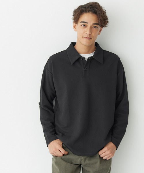 coca（coca）（コカ）の「エンボス加工ポロカラーロングTシャツ（ポロシャツ・メンズ・ブラック/ライトグレー・M/L/XL）」の8枚目の写真