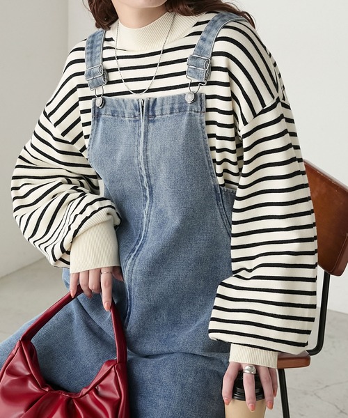 BONLECILL（ボンルシール）の「【至福のカヌレニット】ボリュームスリーブプチハイネックニットプルオーバー（ニット/セーター・レディース・レッド/ピンク/ブルー/杢グレー/ホワイト×ブラック/アイボリー/グリーン/ブラウン/オレンジ/ネイビー・M/L）」の2枚目の写真