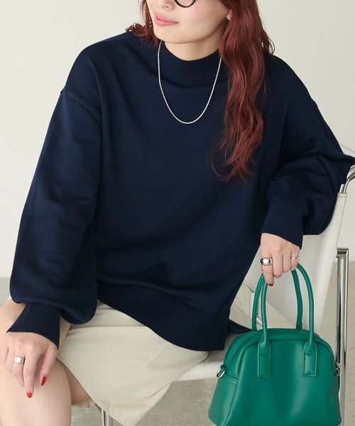 BONLECILL（ボンルシール）の「【至福のカヌレニット】ボリュームスリーブプチハイネックニットプルオーバー（ニット/セーター・レディース・レッド/ピンク/ブルー/杢グレー/ホワイト×ブラック/アイボリー/グリーン/ブラウン/オレンジ/ネイビー・M/L）」の6枚目の写真