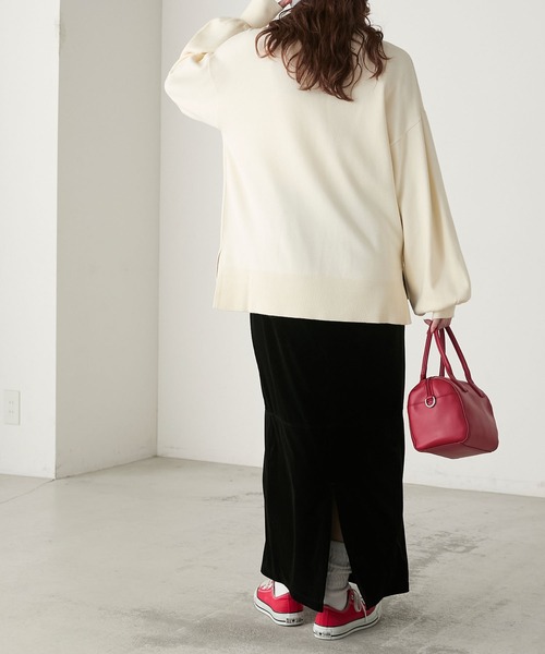 BONLECILL（ボンルシール）の「【至福のカヌレニット】ボリュームスリーブプチハイネックニットプルオーバー（ニット/セーター・レディース・レッド/ピンク/ブルー/杢グレー/ホワイト×ブラック/アイボリー/グリーン/ブラウン/オレンジ/ネイビー・M/L）」の14枚目の写真