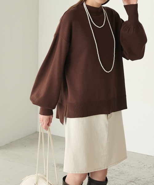 セール】【至福のカヌレニット】ボリュームスリーブプチハイネック