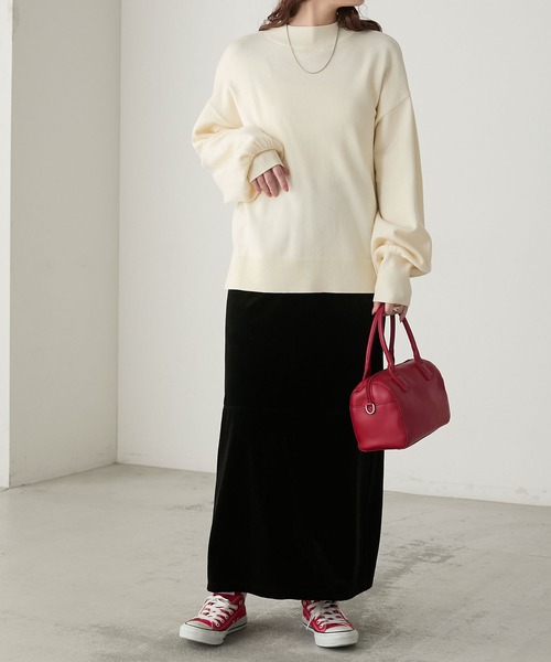 BONLECILL（ボンルシール）の「【至福のカヌレニット】ボリュームスリーブプチハイネックニットプルオーバー（ニット/セーター・レディース・レッド/ピンク/ブルー/杢グレー/ホワイト×ブラック/アイボリー/グリーン/ブラウン/オレンジ/ネイビー・M/L）」の12枚目の写真