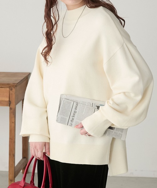 BONLECILL（ボンルシール）の「【至福のカヌレニット】ボリュームスリーブプチハイネックニットプルオーバー（ニット/セーター・レディース・レッド/ピンク/ブルー/杢グレー/ホワイト×ブラック/アイボリー/グリーン/ブラウン/オレンジ/ネイビー・M/L）」の15枚目の写真