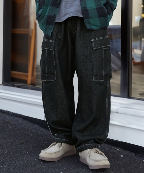 SlashDate(スラッシュデイト)の「【0】10.5oz ワイドシルエット デニムイージー カーゴパンツ ワイドテーパード ケミカルウォッシュ(カーゴパンツ・メンズ・ブラック系その他/ワンウォッシュ/ブラック/ケミカルウォッシュ/ライトインディゴブルー・M/L/XL)」の22枚目の写真