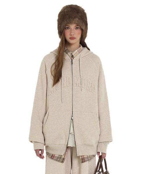 Moromoro2（モロモロ）の「オーバーサイズ Wジップ 刺繍ロゴ パーカー  WY0261【Moromoro2】【2024AW】（パーカー・レディース・ブルー/アイボリー/グリーン/ピンク・L/M/S）」の2枚目の写真