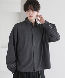レーヨンデニムショート丈ドレープ長袖シャツ